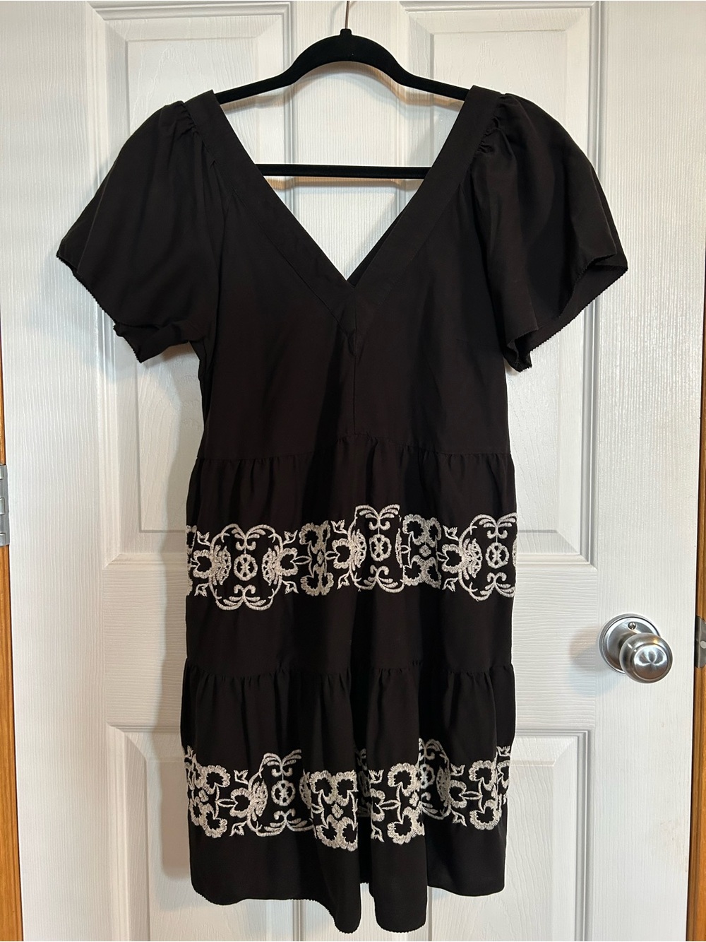 Old Navy Black Midi Dress with Cream Embroidered Trim